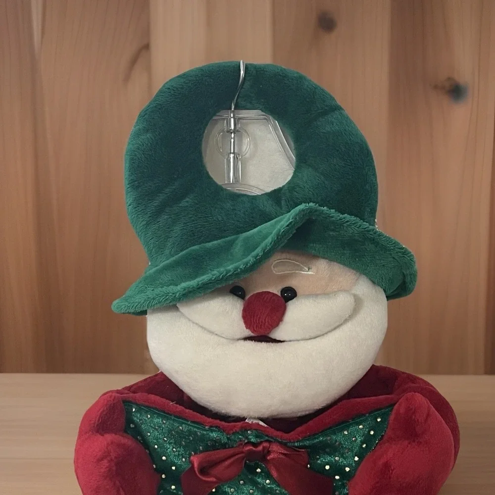 MERRY CHRISTMAS Plush Stocking Santa Claus 3D Head Green Velvet 18